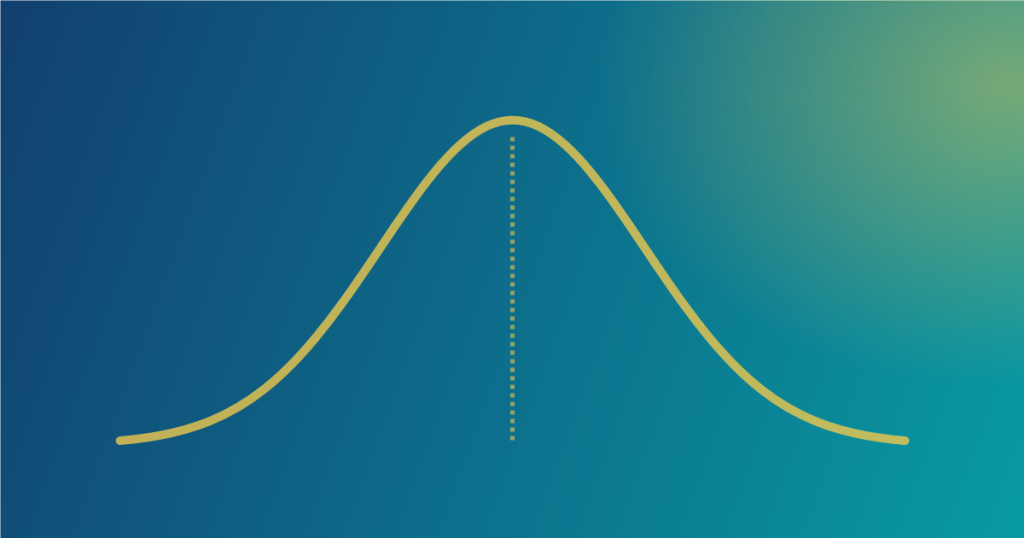 Gold distribution curve on SizeGrid navy and teal gradient